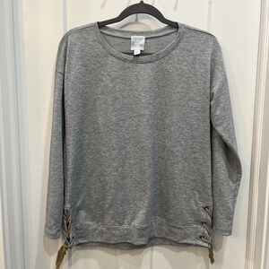 Sunday Anthropologie Long Sleeve Gray Tie Lace Up Side Sweater Top Size Small